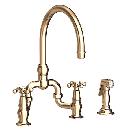 Newport Brass Kitchen Bridge Faucet With Side Spray in French Gold (Pvd) 9460-24A